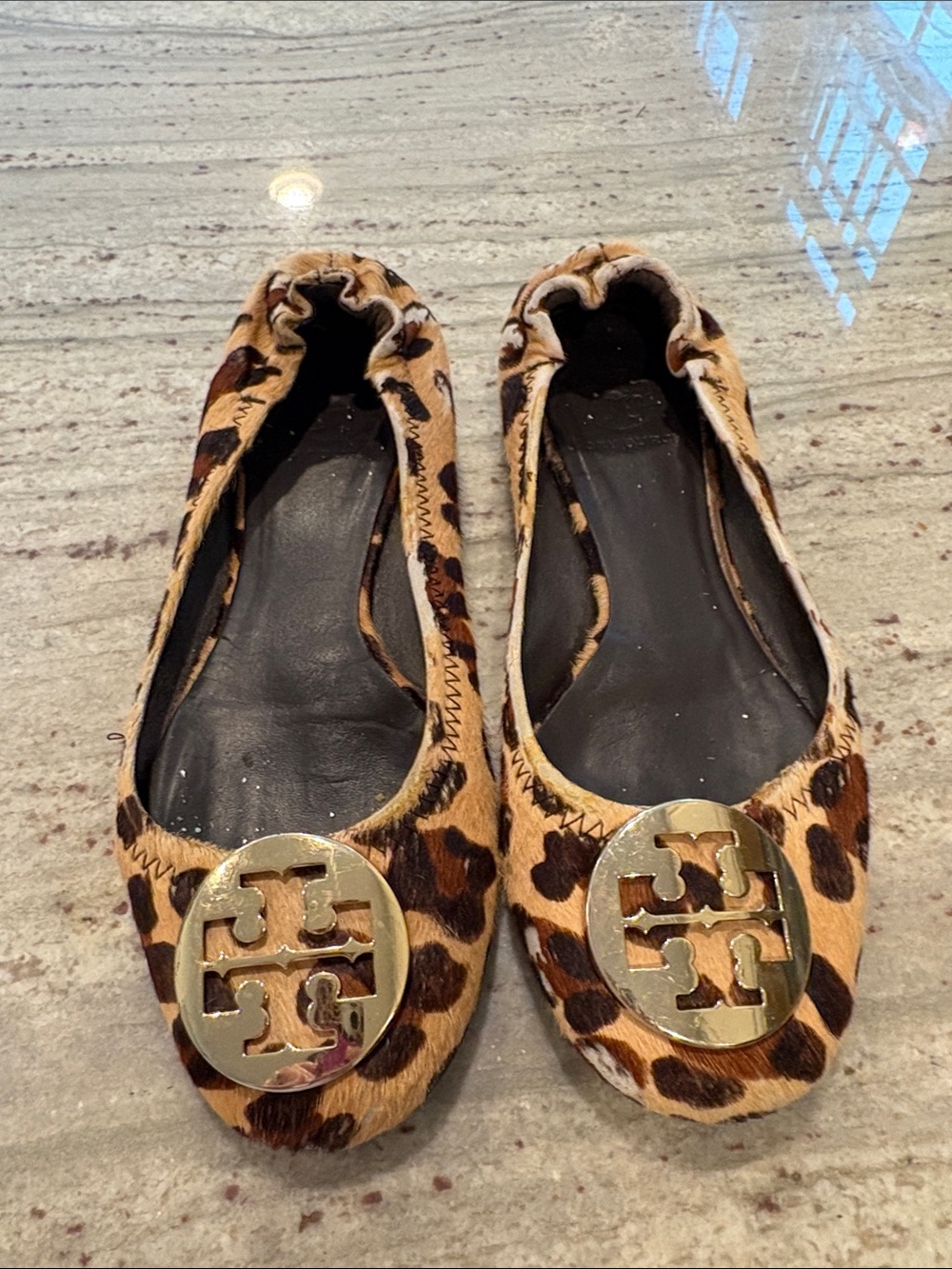 Tory Burch Leopard Print Reva Ballet Flats with Gold Logo